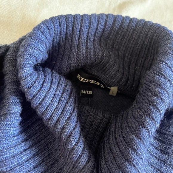 Repeat 100% Merino Wool Dolman Sleeve Turtleneck Sweater in Heather Deep Blue - Picture 4 of 6